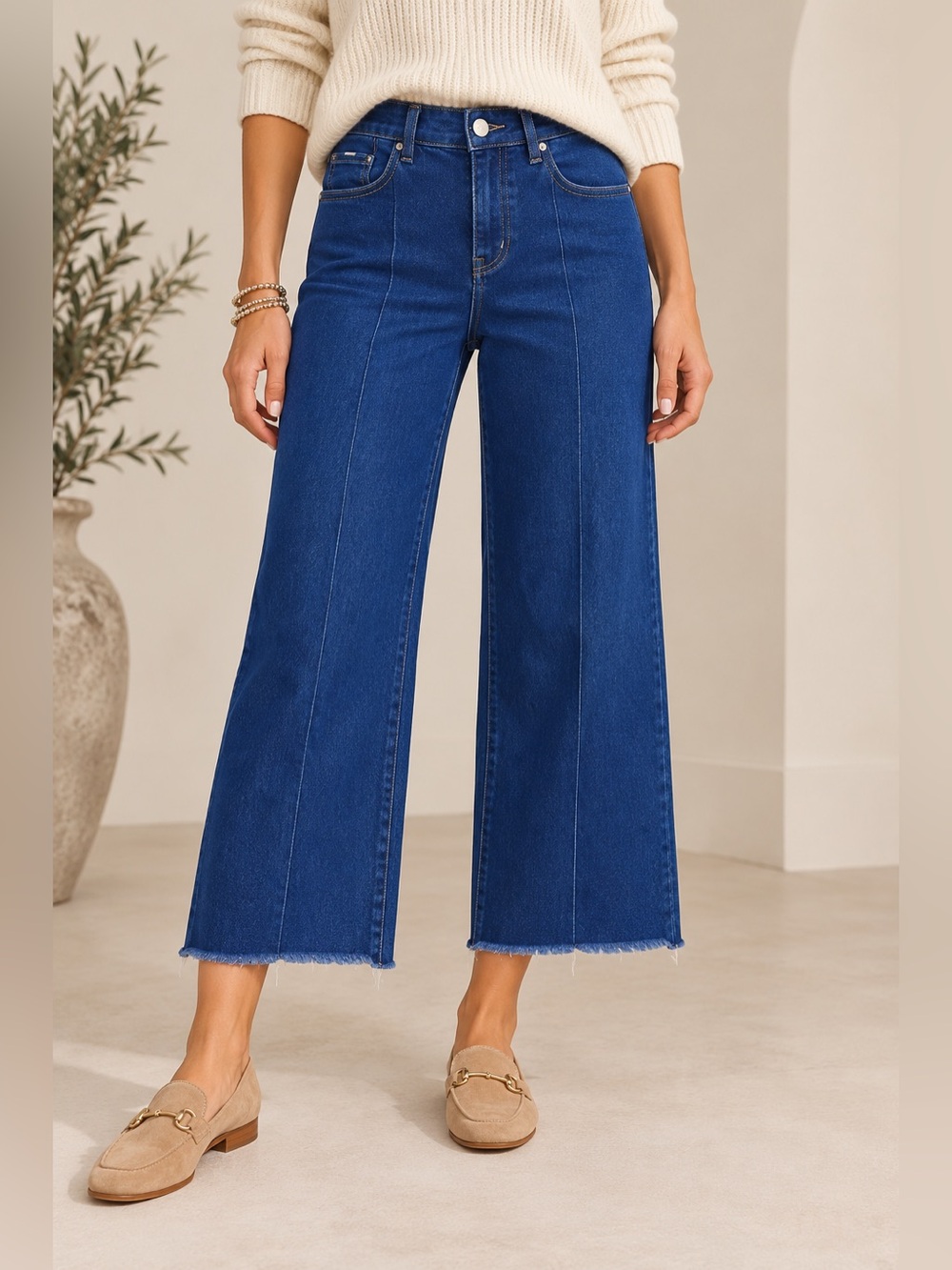 FDJ French Dressing Olivia Wide Leg Crop Jeans 4 True Blue Raw Hem NWOT
